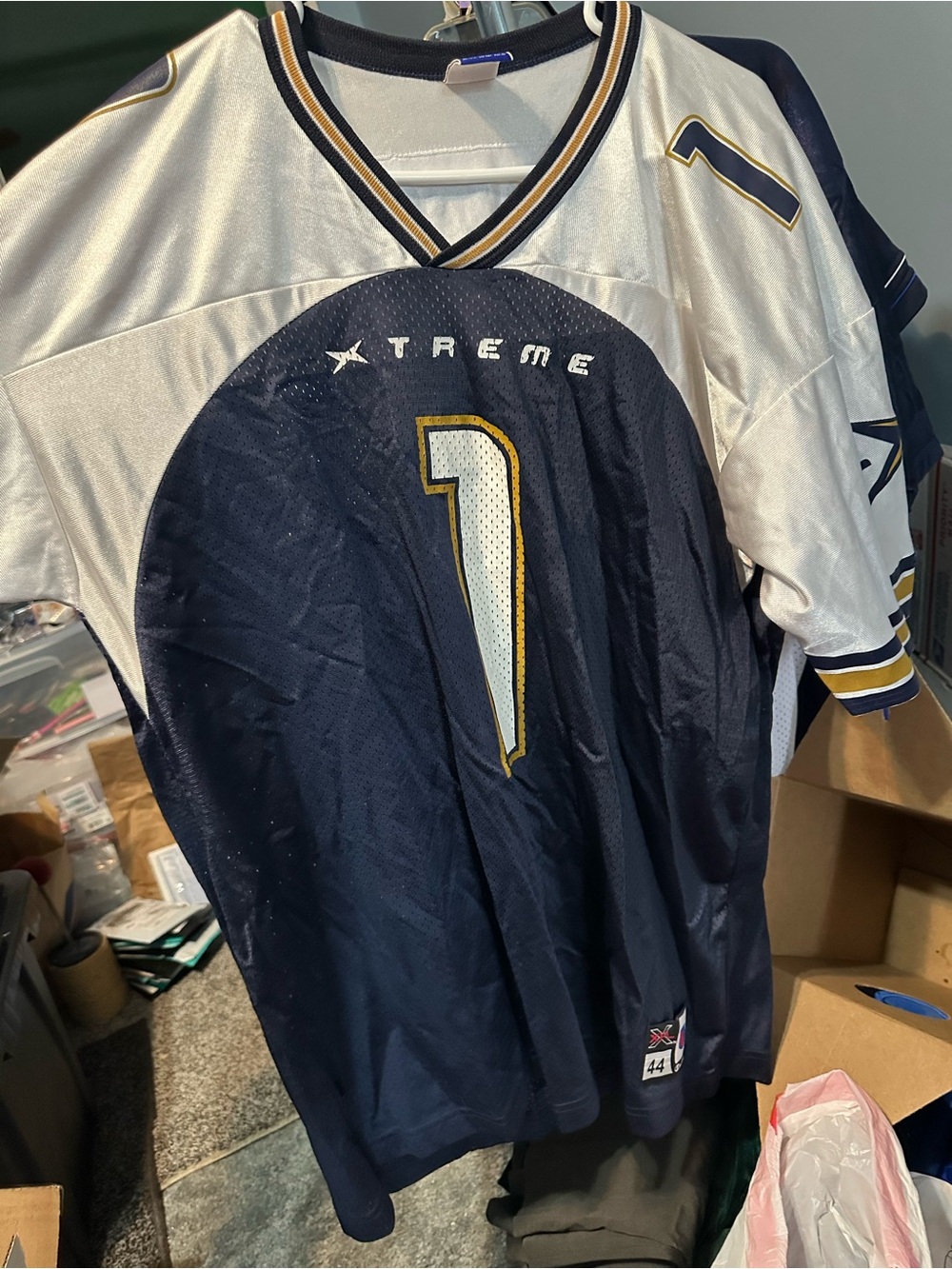Champion Navy and White XFL Patch Football Jersey (Size 44)